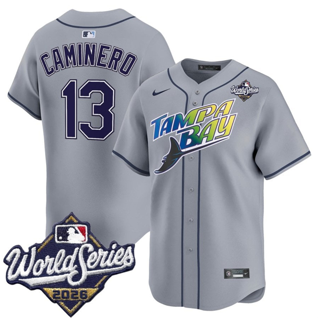 Men's Grey Tampa Bay Rays #13 Junior Caminero 2026 World Series Limited Stitched Baseball Jersey